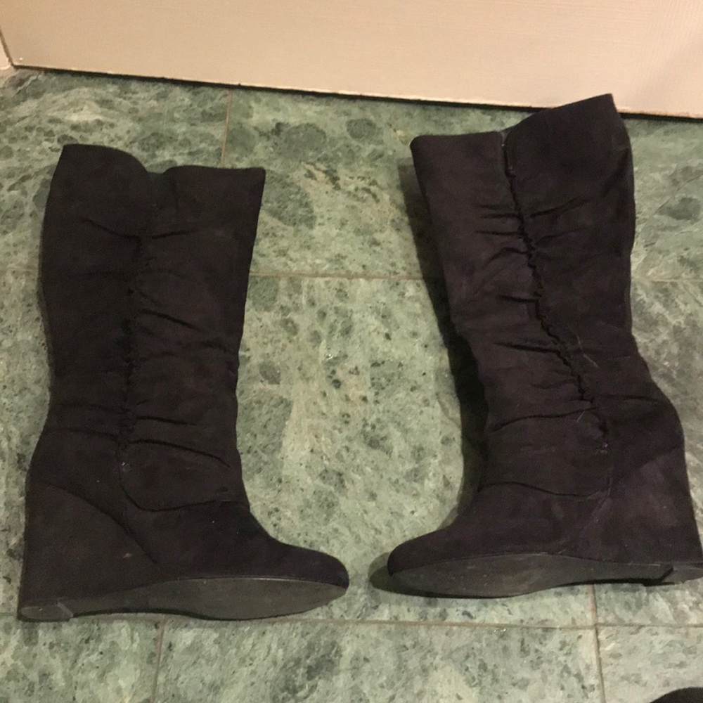 Faux suede wedge boots mid calf